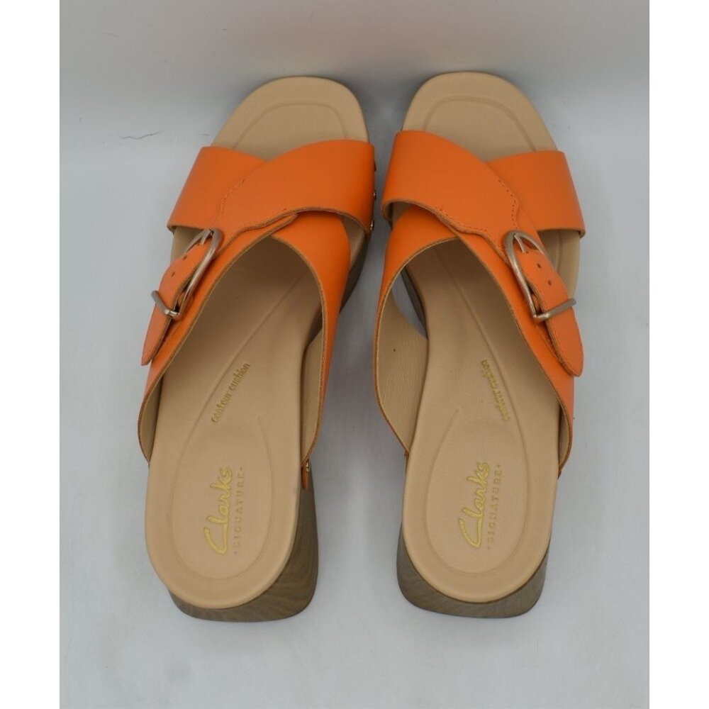 Clarks Womens Size 7.5 Sivanne Walk Orange Leather Open Toe Comfort Sandal Shoes - Picture 7 of 14